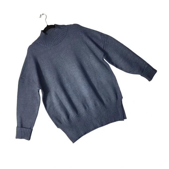 New Sweater Women's Size XXL Denim Blue Oversized Fit Ribbed Long Side Slits - Picture 5 of 5